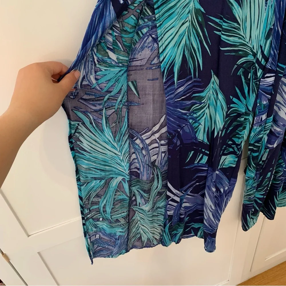 New Look Blue Rayon Boho Beach High Waist Side Slit Large Pants